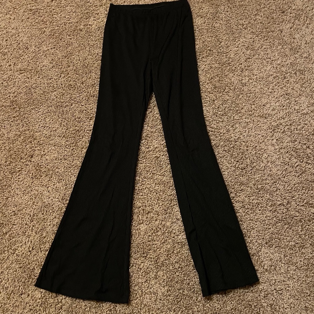shein ribbed flare legging